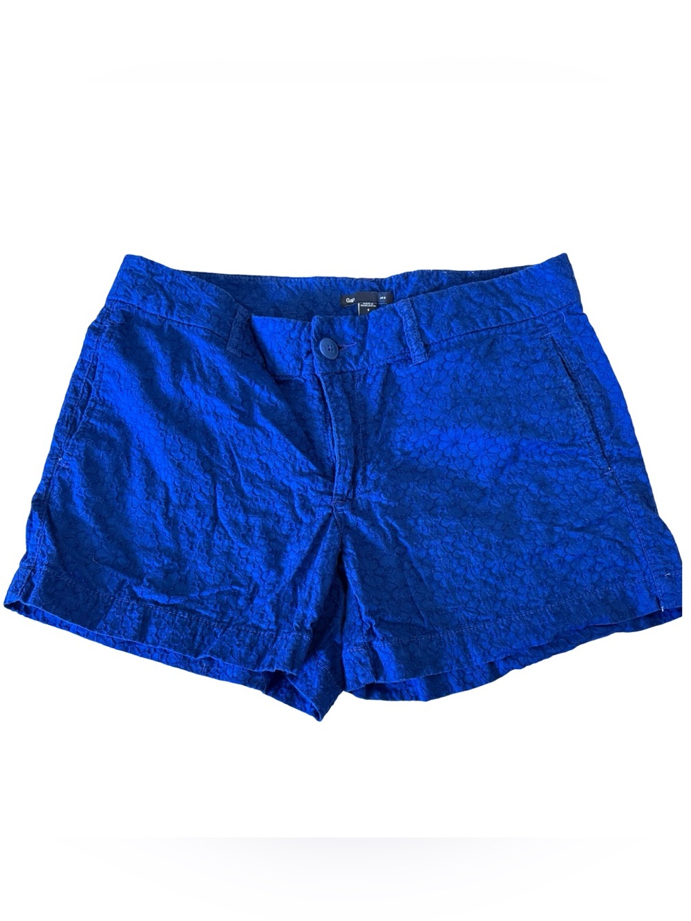 GAP Royal Blue Floral Eyelet Lace Shorts Size 6 Mid Rise Chino Style